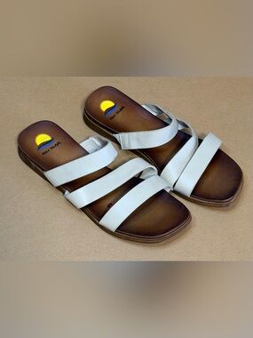 Women's Maui Island 3 Strap Ivory/brown Stretch Sandals Size 10 M